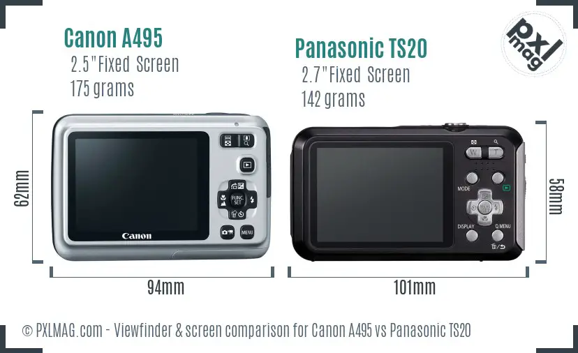 Canon A495 vs Panasonic TS20 Screen and Viewfinder comparison