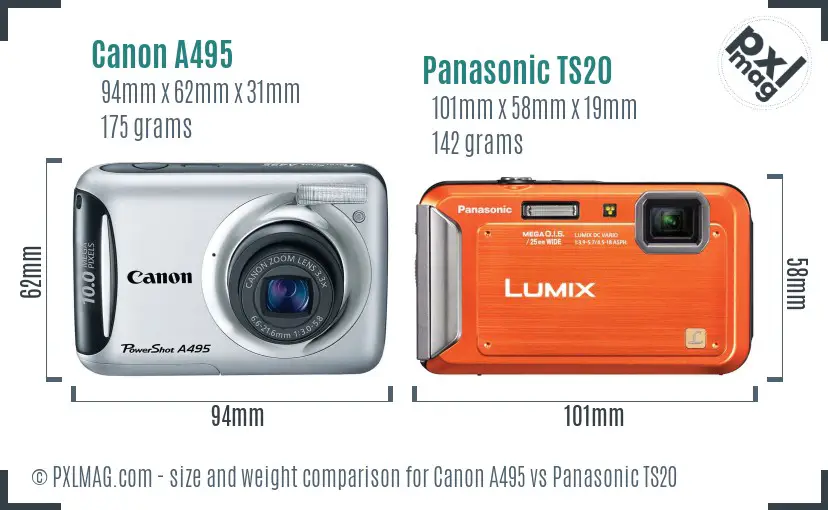 Canon A495 vs Panasonic TS20 size comparison