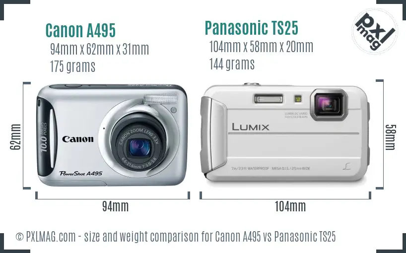 Canon A495 vs Panasonic TS25 size comparison Canon A495 vs Panasonic TS25 size comparison