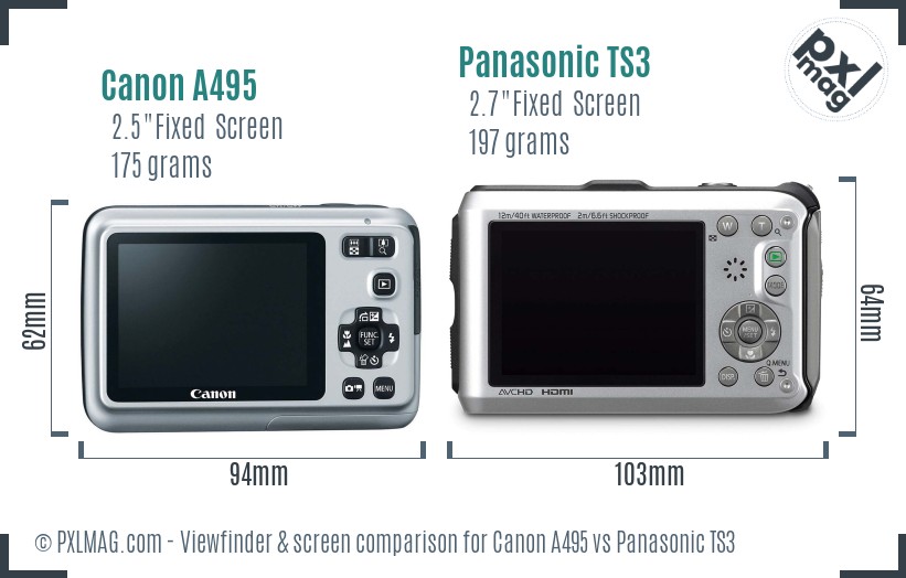 Canon A495 vs Panasonic TS3 Screen and Viewfinder comparison