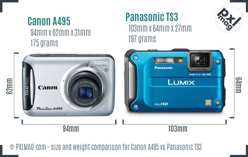 Canon A495 vs Panasonic TS3 size comparison