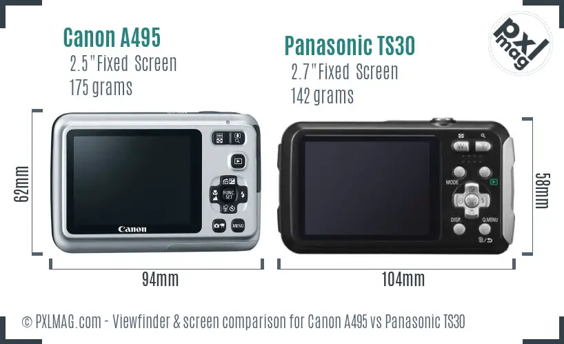 Canon A495 vs Panasonic TS30 Screen and Viewfinder comparison