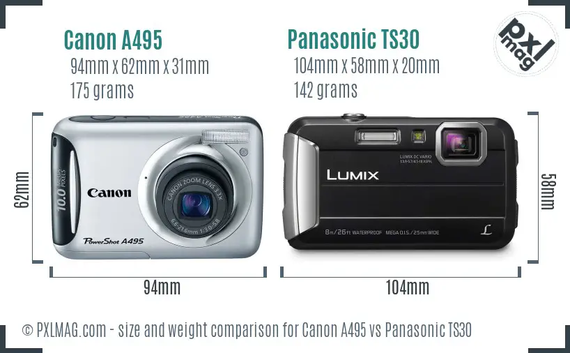 Canon A495 vs Panasonic TS30 size comparison