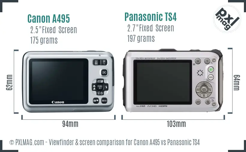 Canon A495 vs Panasonic TS4 Screen and Viewfinder comparison Canon A495 vs Panasonic TS4 Screen and Viewfinder comparison