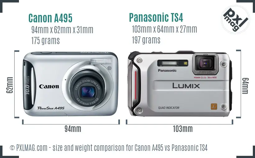 Canon A495 vs Panasonic TS4 size comparison Canon A495 vs Panasonic TS4 size comparison