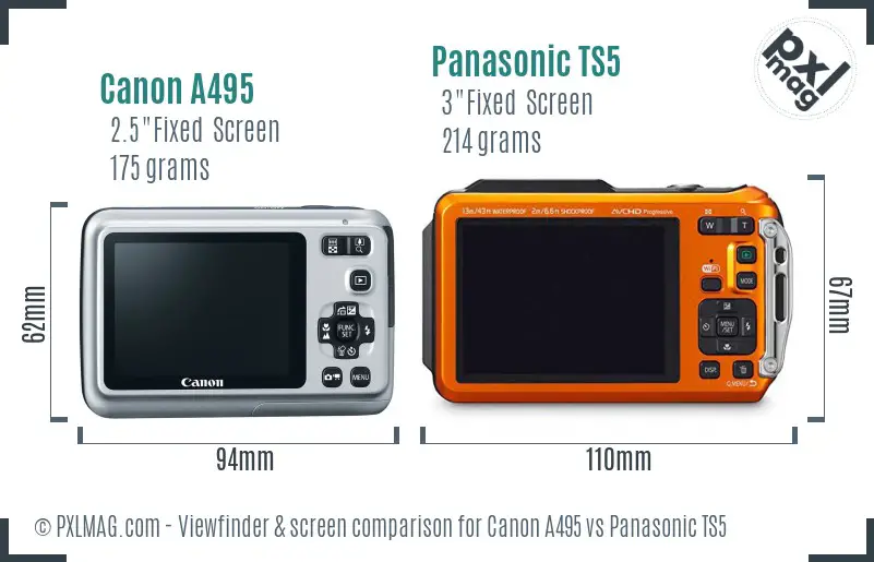 Canon A495 vs Panasonic TS5 Screen and Viewfinder comparison