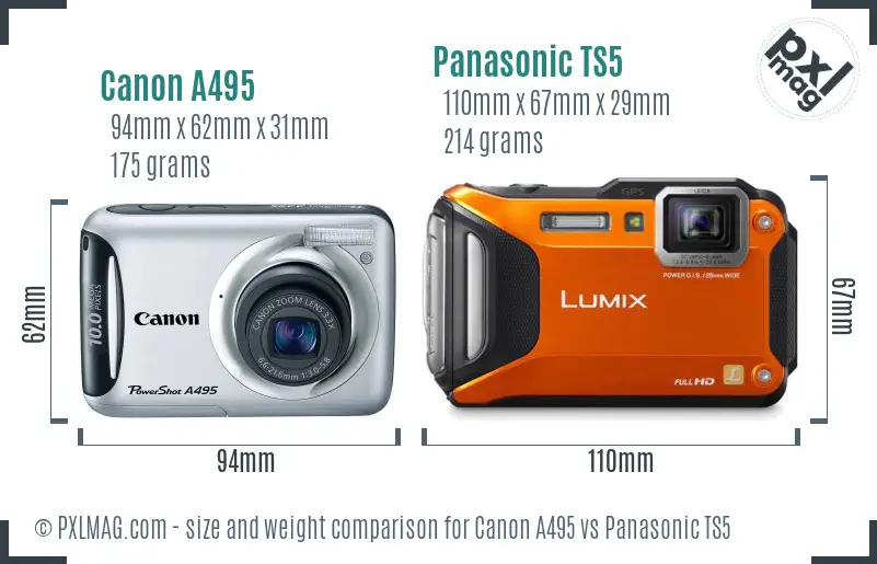 Canon A495 vs Panasonic TS5 size comparison