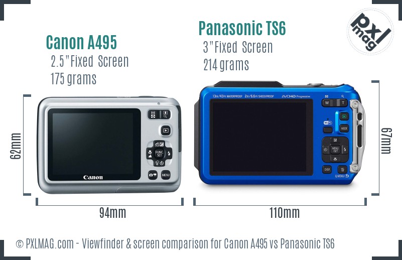 Canon A495 vs Panasonic TS6 Screen and Viewfinder comparison