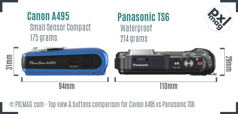 Canon A495 vs Panasonic TS6 top view buttons comparison