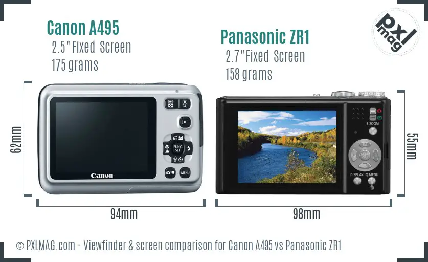 Canon A495 vs Panasonic ZR1 Screen and Viewfinder comparison