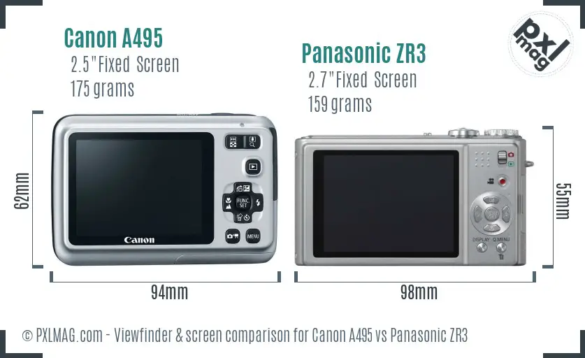 Canon A495 vs Panasonic ZR3 Screen and Viewfinder comparison