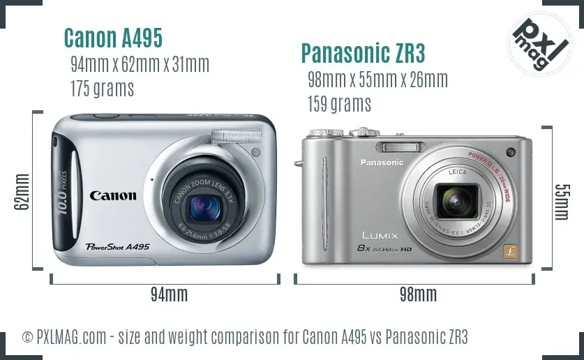 Canon A495 vs Panasonic ZR3 size comparison