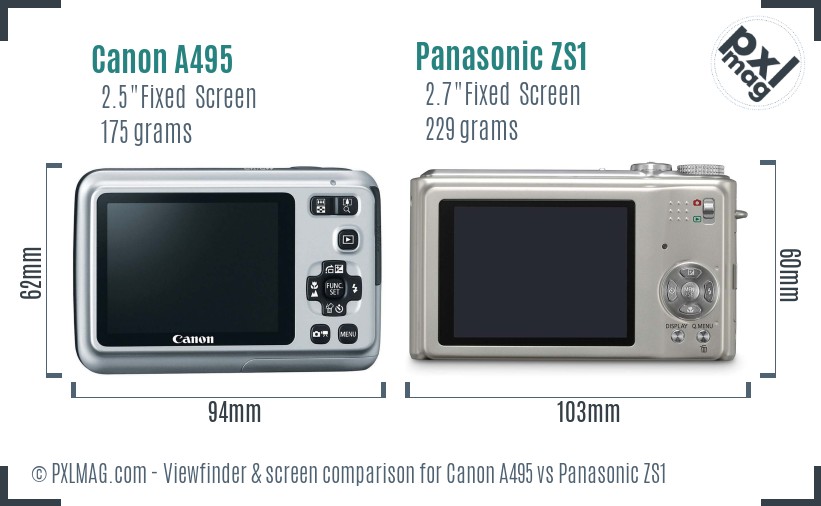 Canon A495 vs Panasonic ZS1 Screen and Viewfinder comparison