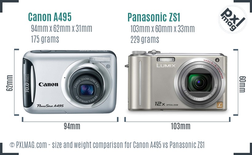 Canon A495 vs Panasonic ZS1 size comparison