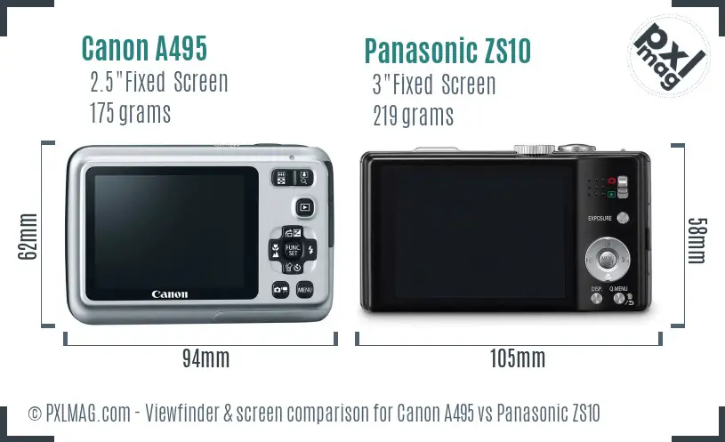 Canon A495 vs Panasonic ZS10 Screen and Viewfinder comparison