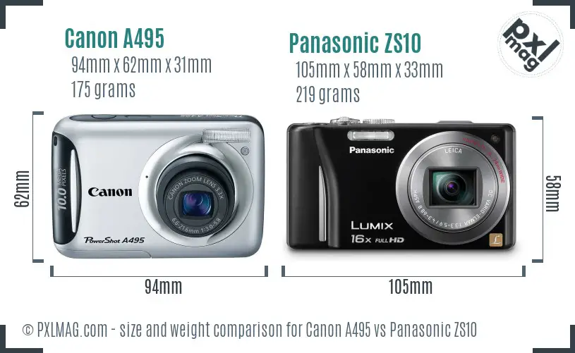 Canon A495 vs Panasonic ZS10 size comparison