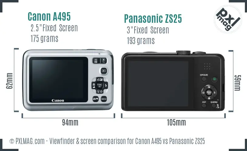 Canon A495 vs Panasonic ZS25 Screen and Viewfinder comparison Canon A495 vs Panasonic ZS25 Screen and Viewfinder comparison