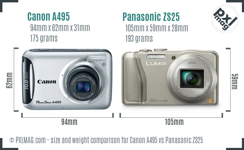 Canon A495 vs Panasonic ZS25 size comparison Canon A495 vs Panasonic ZS25 size comparison
