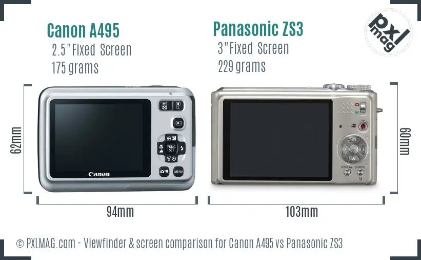 Canon A495 vs Panasonic ZS3 Screen and Viewfinder comparison Canon A495 vs Panasonic ZS3 Screen and Viewfinder comparison