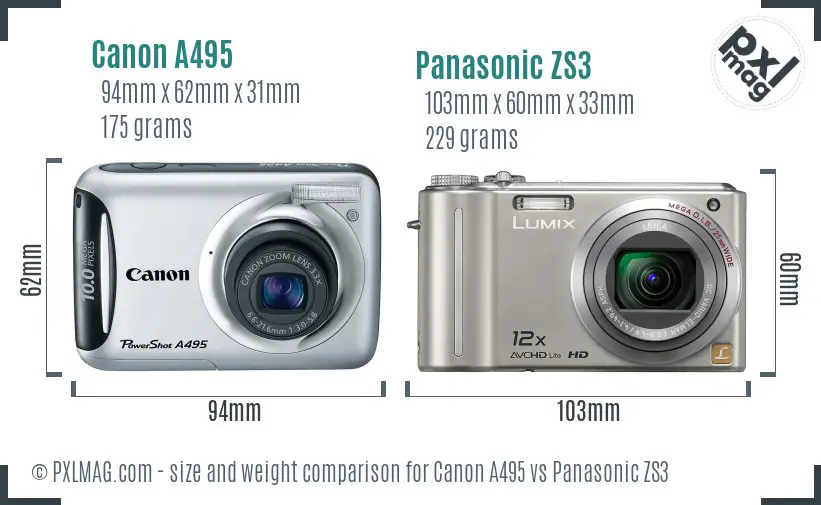 Canon A495 vs Panasonic ZS3 size comparison Canon A495 vs Panasonic ZS3 size comparison
