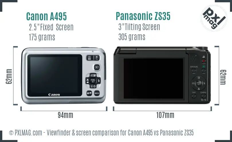 Canon A495 vs Panasonic ZS35 Screen and Viewfinder comparison