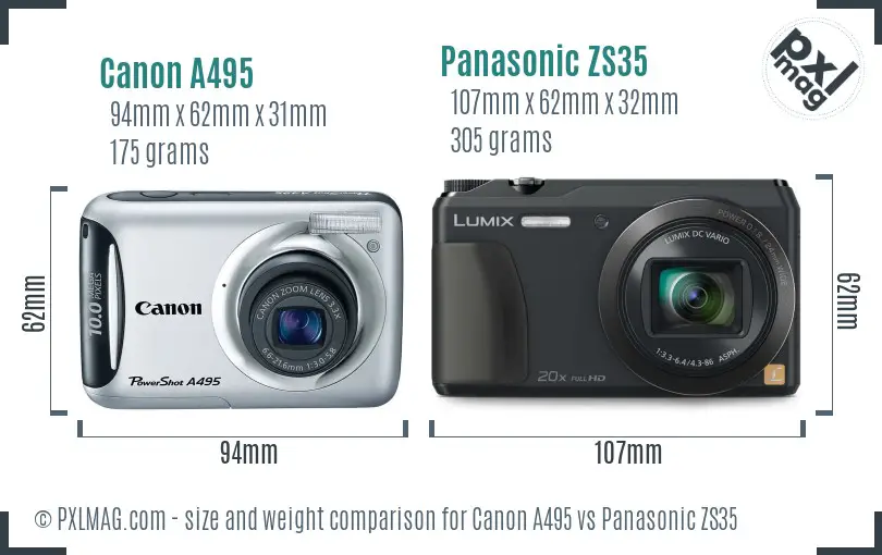 Canon A495 vs Panasonic ZS35 size comparison