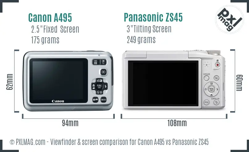 Canon A495 vs Panasonic ZS45 Screen and Viewfinder comparison