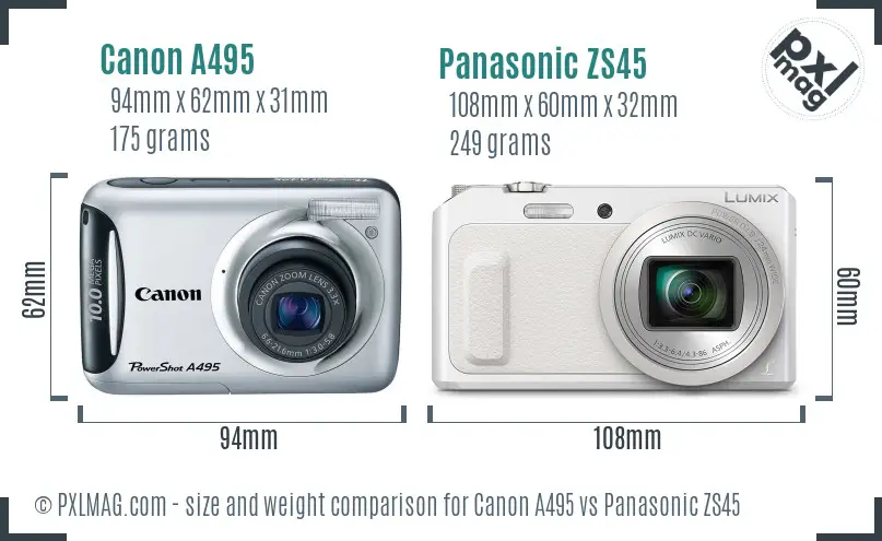 Canon A495 vs Panasonic ZS45 size comparison