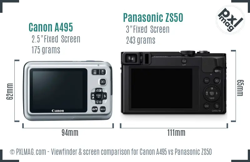 Canon A495 vs Panasonic ZS50 Screen and Viewfinder comparison Canon A495 vs Panasonic ZS50 Screen and Viewfinder comparison