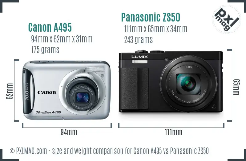 Canon A495 vs Panasonic ZS50 size comparison Canon A495 vs Panasonic ZS50 size comparison