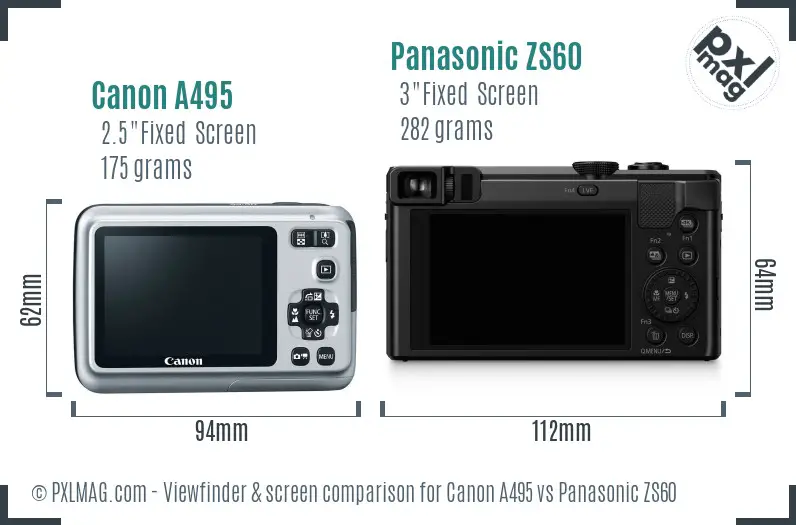 Canon A495 vs Panasonic ZS60 Screen and Viewfinder comparison