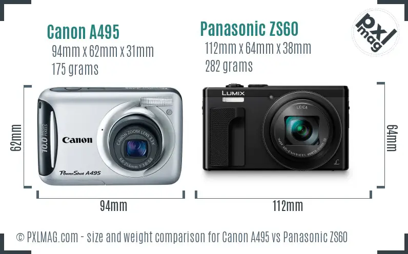 Canon A495 vs Panasonic ZS60 size comparison
