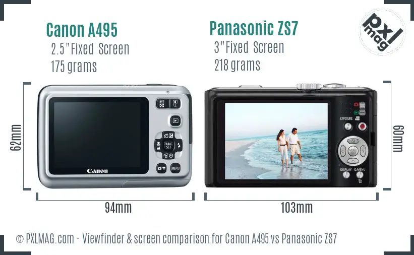 Canon A495 vs Panasonic ZS7 Screen and Viewfinder comparison