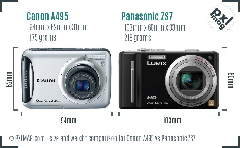 Canon A495 vs Panasonic ZS7 size comparison
