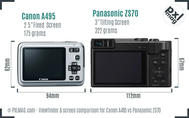 Canon A495 vs Panasonic ZS70 Screen and Viewfinder comparison
