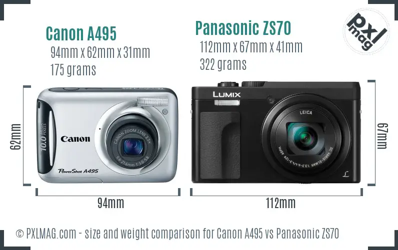 Canon A495 vs Panasonic ZS70 size comparison
