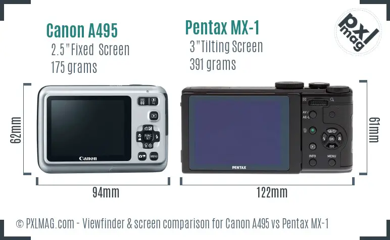 Canon A495 vs Pentax MX-1 Screen and Viewfinder comparison