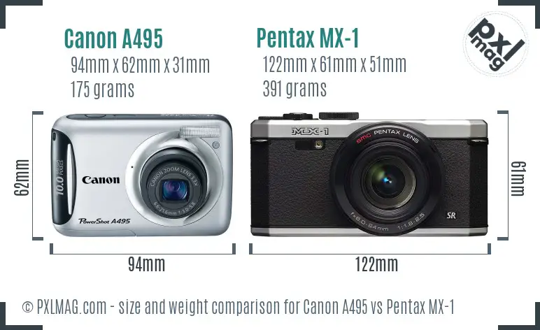 Canon A495 vs Pentax MX-1 size comparison