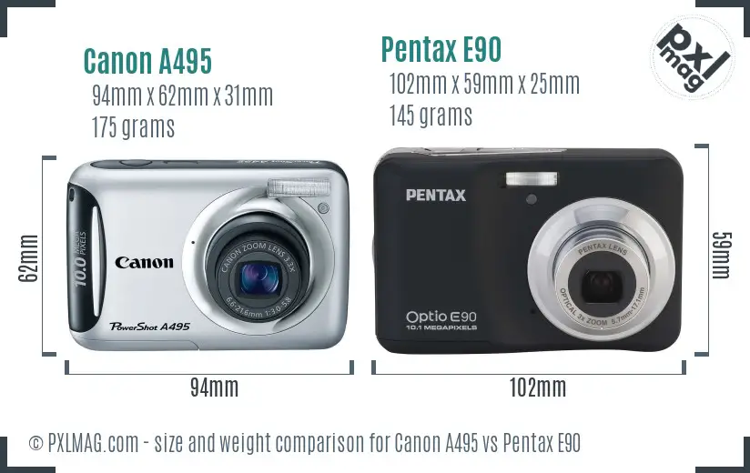 Canon A495 vs Pentax E90 size comparison Canon A495 vs Pentax E90 size comparison