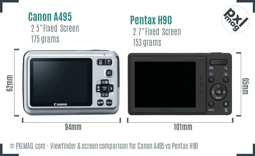 Canon A495 vs Pentax H90 Screen and Viewfinder comparison