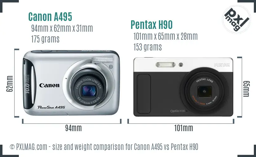 Canon A495 vs Pentax H90 size comparison