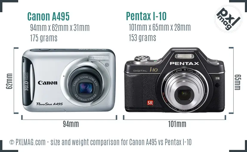 Canon A495 vs Pentax I-10 size comparison Canon A495 vs Pentax I-10 size comparison