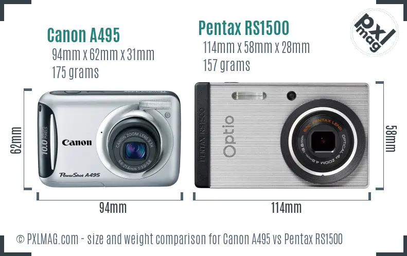 Canon A495 vs Pentax RS1500 size comparison Canon A495 vs Pentax RS1500 size comparison