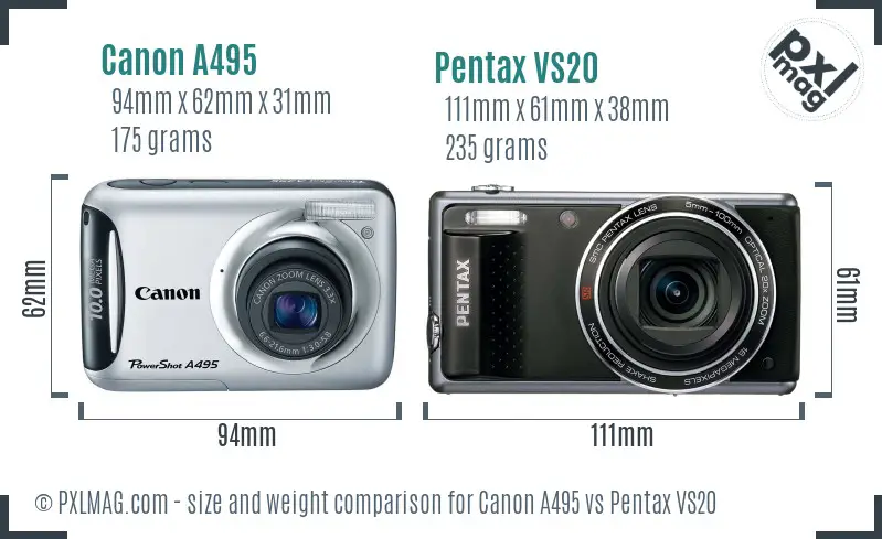 Canon A495 vs Pentax VS20 size comparison