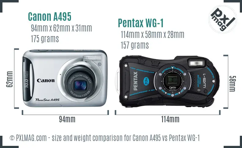 Canon A495 vs Pentax WG-1 size comparison