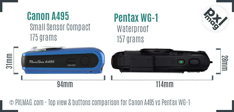 Canon A495 vs Pentax WG-1 top view buttons comparison