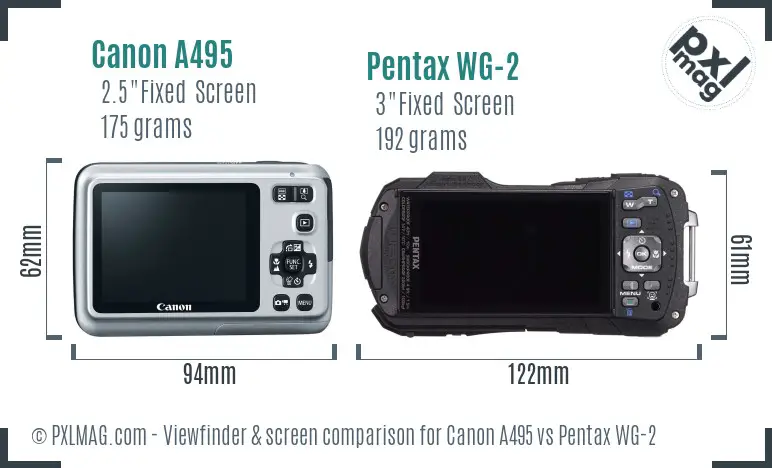 Canon A495 vs Pentax WG-2 Screen and Viewfinder comparison