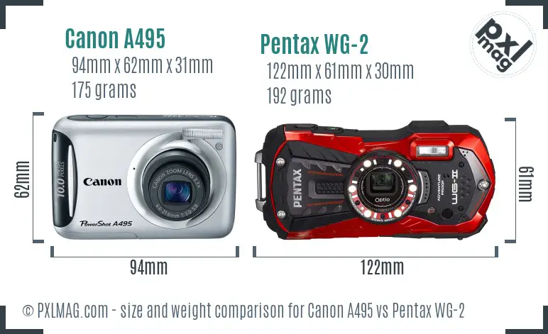 Canon A495 vs Pentax WG-2 size comparison