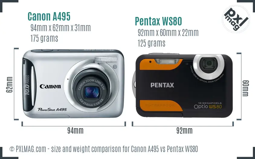 Canon A495 vs Pentax WS80 size comparison