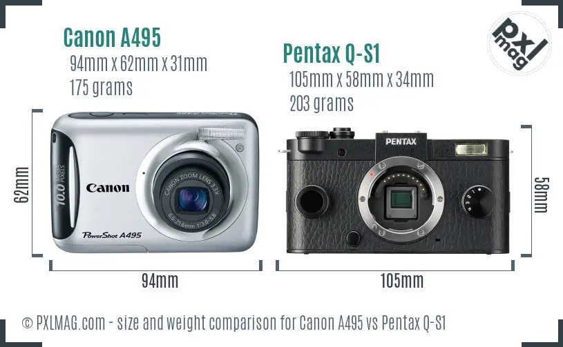 Canon A495 vs Pentax Q-S1 size comparison